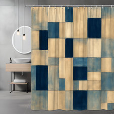 Modern Blue and Beige Shower Curtain for Bathroom Decor