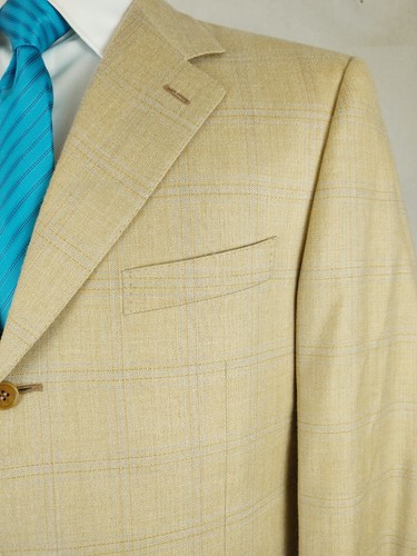 Canali Blazer Mens 42L Beige Silk Linen Wool 3 Button Sport Coat Jacket Italy 52