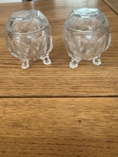 Vintage Pair Of  Chippendale Glass Three Legged Pots With Lids