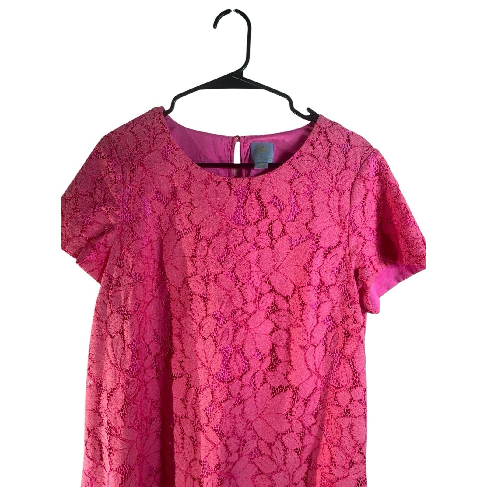 CeCe By Cynthia Steffe 8 Pink Lace Floral Shift Dress Short Sleeve Dress Cruise