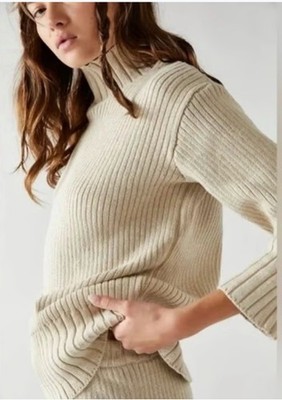 Free People Beach Trez Sweater Set Size Small Short Top Malibu Knit Rib Tan EUC