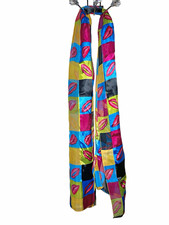 Vintage Lips Kiss Print Scarf Sheer Colorful Block Checkered Made in Korea