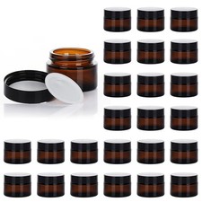 1oz Amber Glass Jars 25 Pack Round Containers With Black Lids For Cosmetics Loti