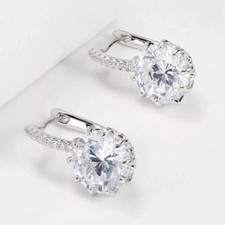 2 Ct Round Cut White Moissanite Huggie Hoop Earrings 14K White Gold Plated