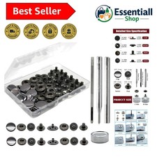 12 Set Leather Snap Fasteners Kit, 15mm Metal Snaps with Install Tools - Black