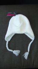 Surfanic Hat 'Peru' Beanie Knitted Crochet Pigtail Style ONE SIZE White Mix BNWT