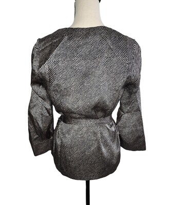 L'AGENCE Silk Belted Striped Blouse Top V Neck Long Sleeve Size XS NWT