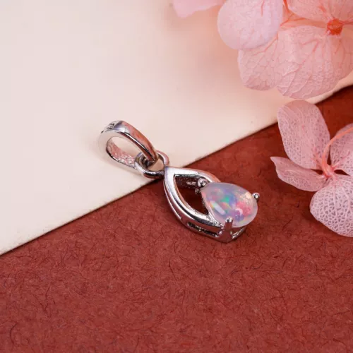 100% Fire White Ethiopian Opal Pendant 6x4mm Pear Chakra Balancing Elegant Gift