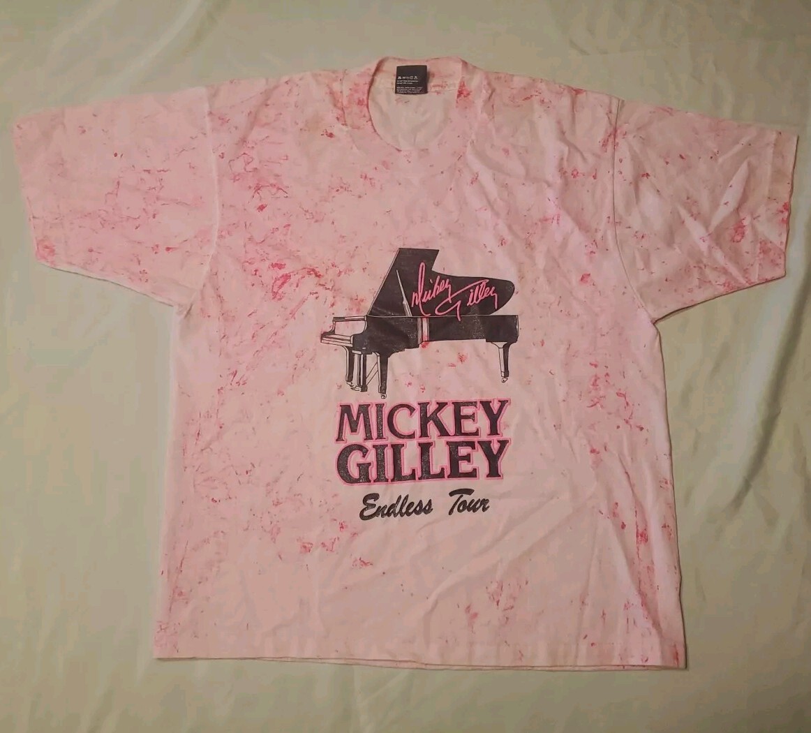 Vintage Mickey Gilley Endless Tour T-Shirt Size Large USA Made Pink C4