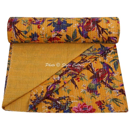 Queen Vintage Traditional Kantha Quilt Blanket Bedspread Coverlet Bed Runner - Picture 2 of 7