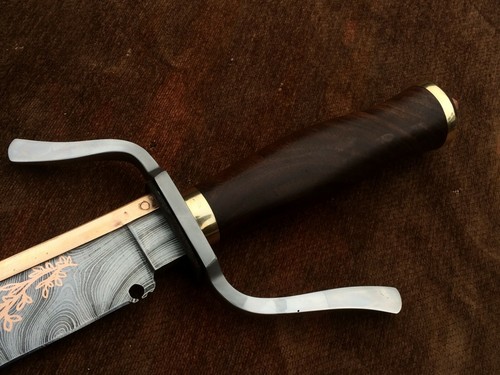 Custom Handmade Damascus Steel Bowie Knife, Stencil Copper Inlay Bowie Knife - Picture 4 of 10