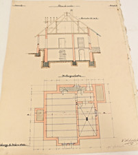 Coburg Baukunde Wohnhaus koloriert ArchitekturZeichnung Schnitt GrundrissD126