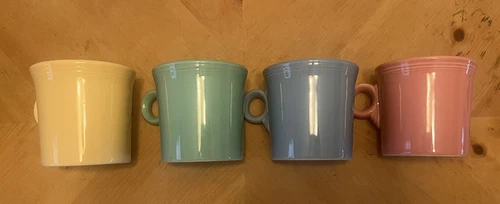 Set of 4 Fiesta Ware O Ring Coffee Mugs Homer Laughlin HLC USA Pastel Colors