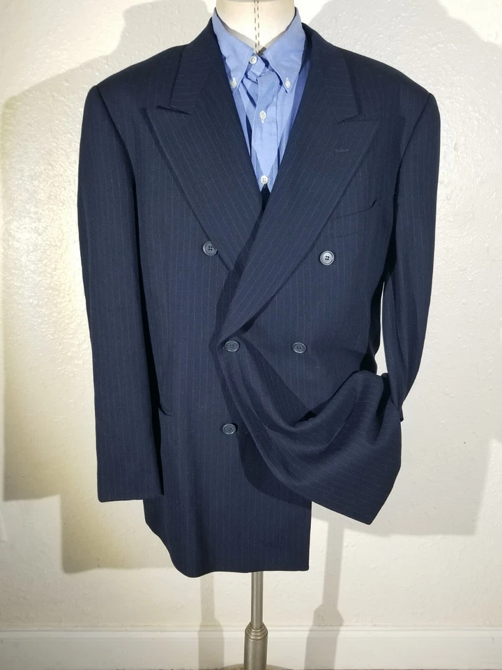 Jaqueta terno Armani estilo máfia giz lapela larga peito duplo 46L calça 40 x34 - Imagem 4 de 4