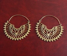 Fiery Hoop Earrings, Lotus flower, Earrings brass, Gold plated, Ethnic, Boho