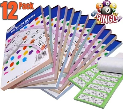 12 x Jumbo Bingo Flyers Tickets Pad Of 600 6 To View, All Colours 1-90 sheets