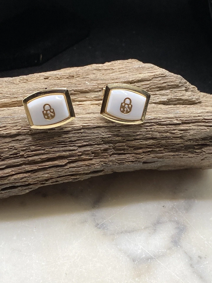 Vintage Gold Tone Lock Cufflinks - Image 2 of 4