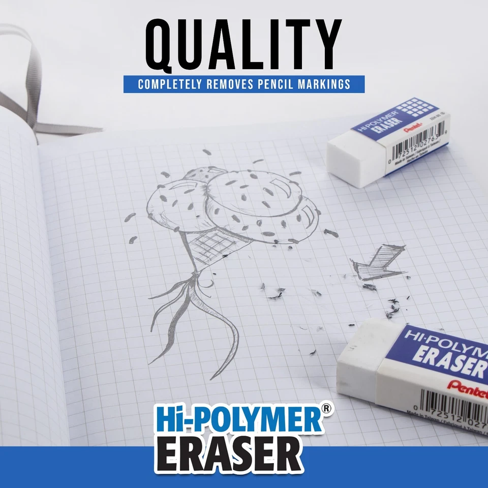 Pentel Hi-Polymer Block Eraser, Large, White, Pack of 10 (ZEH10PC10) - Image 3 of 4