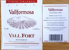 etiquetas vinos ESPAÑA  VALLFORMOSA Tinto Crianza Vall Fort Penedes wine labels