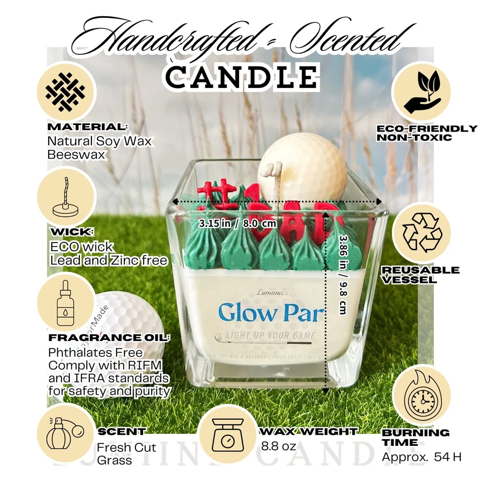 Vela de golf regalo para papá decoración del hogar regalo del día del padre hecho a mano vela de soja golf Foto 2 de 4