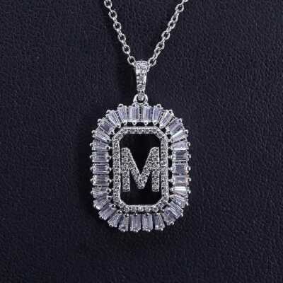 18+2” sterling silver 925 circle chain necklace letter M pendant