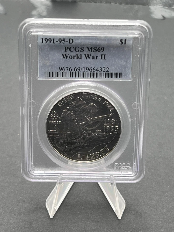 1991-1995 USA $1 Liberty WWII D-Day Coin Graded PCGS MS-69 - Image 2 of 4