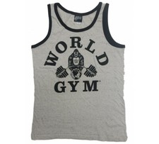 W322 World Gym Mens Tank Top Heather Ringer Bodybuilding Workout Clothes