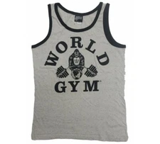 W322 World Gym Mens Tank Top Heather Ringer Bodybuilding Workout Clothes