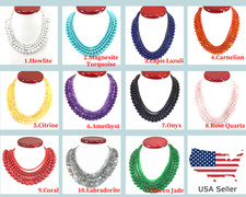 Handmade Gemstone Necklace Jewelry Smooth Round Beaded with Silver Lobster Clasp