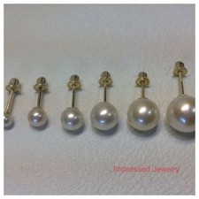 14K Solid Yellow Gold Fresh Water Genuine White Pearl Screw Back Stud Earrings