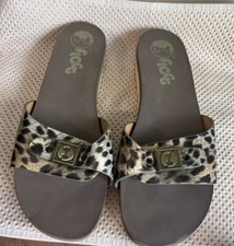 99 FLOGG Sandals Nikita Clog Slides Patent Leopard Wood Sole Women s Size 9.5