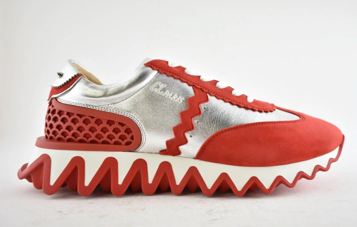 Christian Louboutin Mens Loubishark Flat Red Silver Platform Low