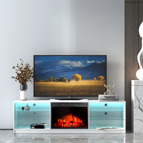 W/ Led & Glass Shelves Lights For Tvs Up To 85"