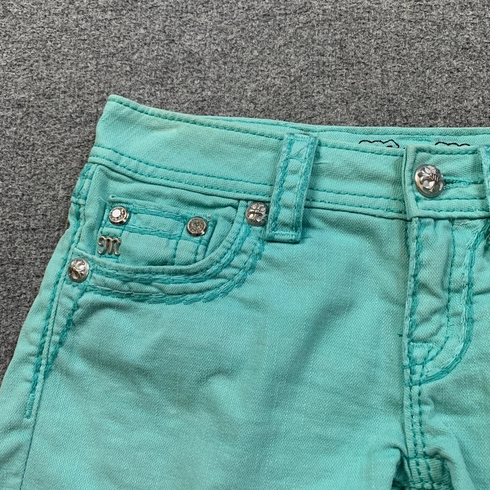 Miss Me Shorts Womens 25 Mint Studded Low Rise Denim Flap Pocket Stretch Zip Fly - Image 3 of 4