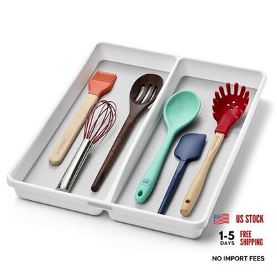Premium 2 Compartment Utensil Tray, Deep Storage for Small PremiumWhite