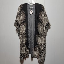 Lotus and Luna Bondi Mandala Kimono Black Beige Boho Open Front Duster