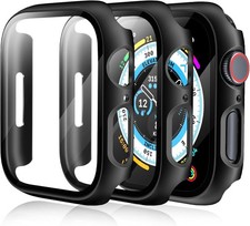 3 Pack Hard PC Bumper Case for Apple Watch Series 9/8 45mm HD Tempered Glass