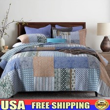 Cotton Patchwork Bedspread King Size Reversible Floral Design Elegant Bedding US