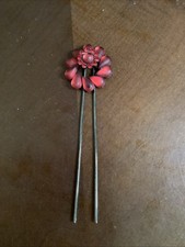 Vintage Red Flower Hairpin