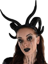 Black Demon Horns Headband Fancy Dress Up Halloween Adult Costume Accessory