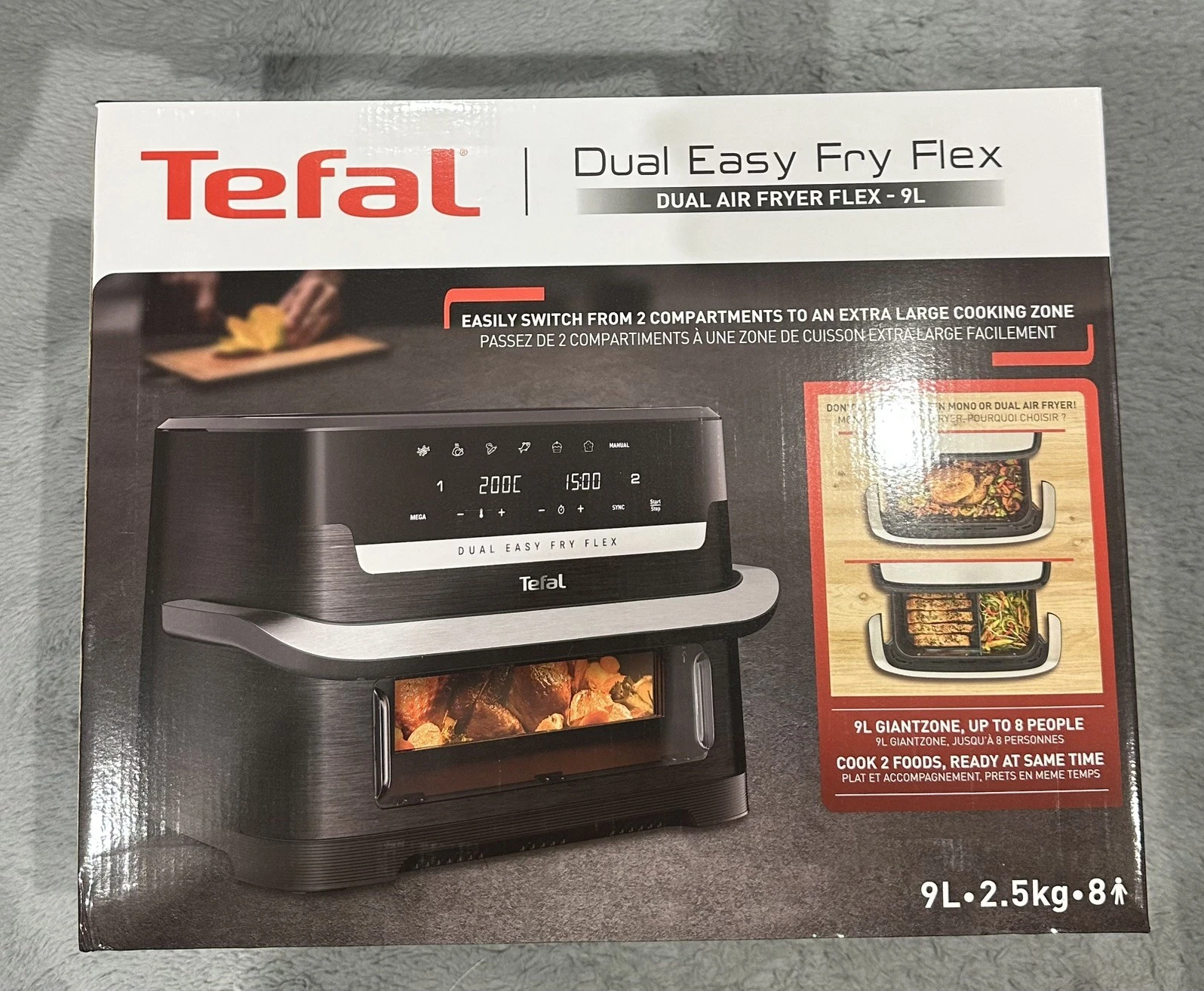 Tefal EY9228G1 Dual Air Fryer 9L Easy Fry Flex Removable Divider 6 Programs ✅
Opens in a new window