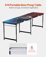 8FT LED Beer Pong Table Foldable Tailgate Party Table w/ Pong Balls