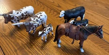 Big Country Farm Texas Longhorn Family Black Cow Horse Realistic Animals Lot