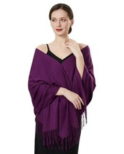 Womens Large Soft Wedding Evening Pashmina Shawls Wrap Scarfs Dark Purple