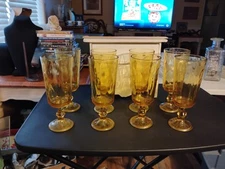 Set Of 7 Vintage Amber glass -water/ ice tea glass Thumb Print design