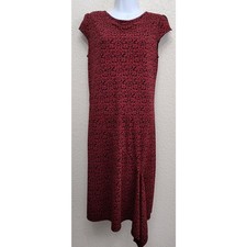 Kathie Lee Red Black Short Split Capped Sleeves Midi Dress Medium Lightweight