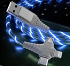 3 in 1 Blue LED USB Cable Charging Cable Multi Charger iPhone Lightening Type C