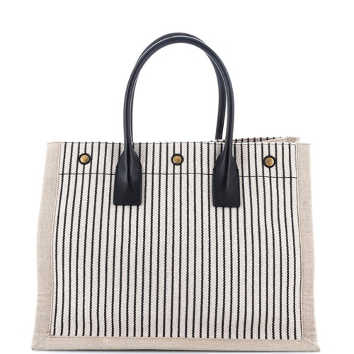 Saint Laurent Rive Gauche Shopper Tote Striped Canvas Small - Picture 3 of 7