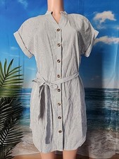 Nwt Cupshe Shirt Dress Womens White & Gray Stripes Size Small
