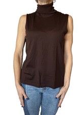 Zara Womens Sweater Top Sleeveless Turtleneck Brown Merino Wool Knit 5755/139 L